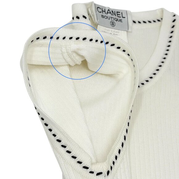 CHANEL Vintage 96P CC Mark Logo Knit Tank Top #42 White Black Cotton [106470] - Picture 11 of 14